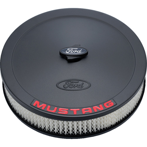 AIR CLEANER KIT: BLACK CRINKLE FINISH, RED MUSTANG EMBLEM