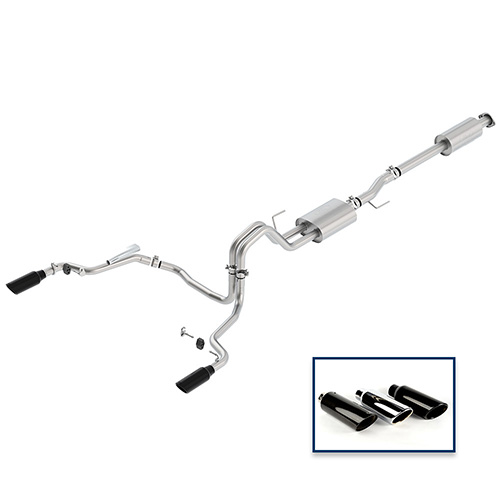 2015-2020 F-150 3.5L CAT-BACK SPORT EXHAUST SYSTEM - REAR EXIT, BLACK CHROME TIPS