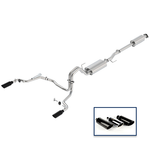 2015-2020 F-150 2.7L, 3.5L & 5.0L CAT-BACK TOURING EXHAUST SYSTEM - REAR EXIT, BLACK CHROME TIPS