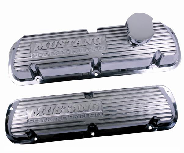 POLISHED ALUMINUM VALVE COVERS- MUSTANG LOGO